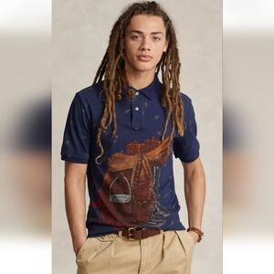 Polo Ralph Lauren Men's Classic-fit Saddle-print Mesh Polo Shirt In Newport Navy